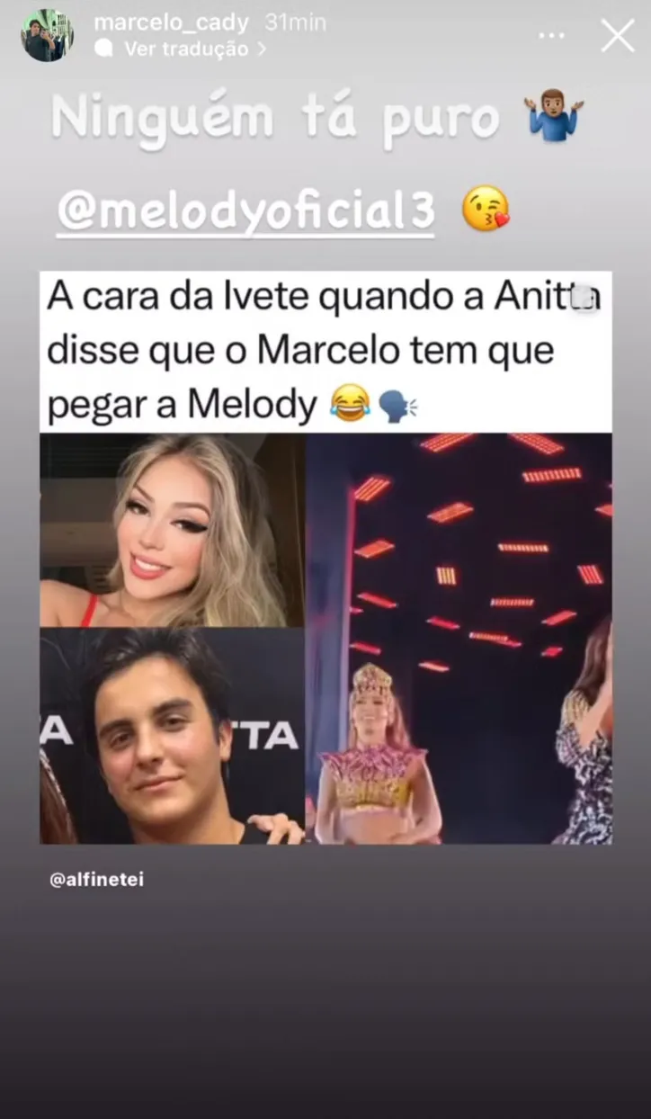 Imagem ilustrativa da imagem Após sugestão de Anitta, Melody e Marcelo Sangalo estão se conhecendo