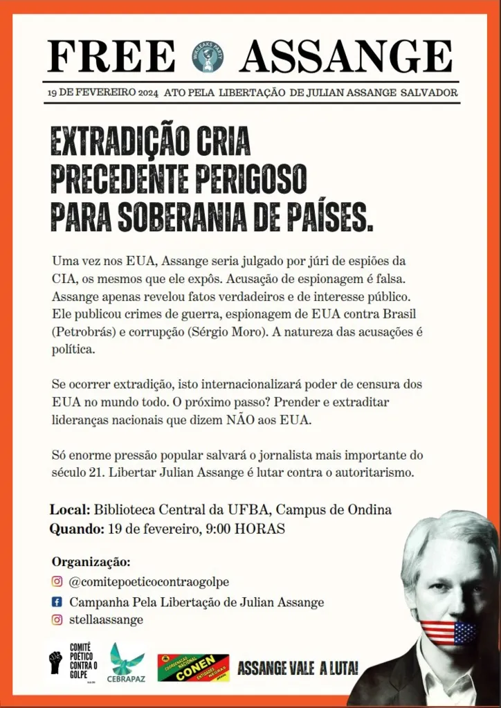 Imagem ilustrativa da imagem Ato Pela Libertação de Julian Assange acontece na segunda na UFBA