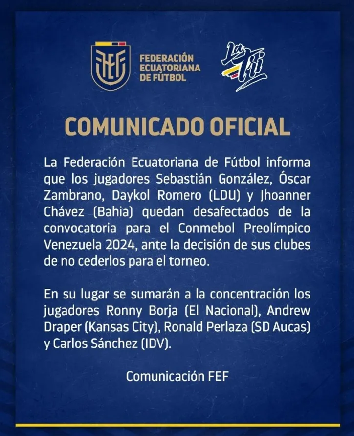 Comunicado da Federação Equatoriana de Futebol