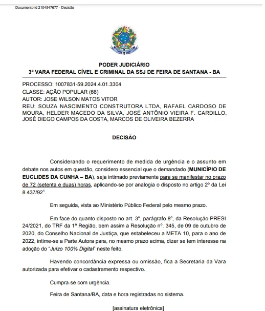 Imagem ilustrativa da imagem E. da Cunha: Justiça dá prazo para Prefeitura explicar desapropriação