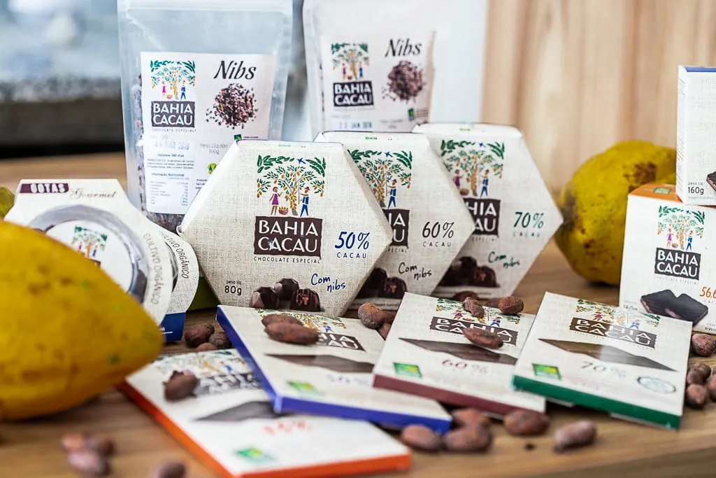 Produtos de chocolate produzido pela fábrica Bahia Cacau
