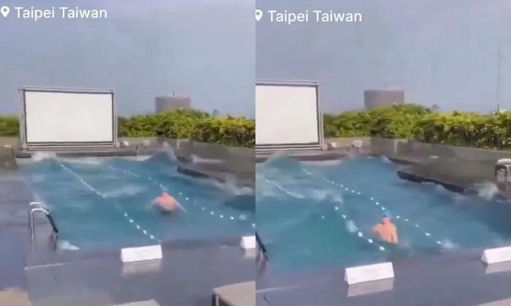 Apesar do susto, o homem, que estava fazendo exercícios na piscina, se manteve na água