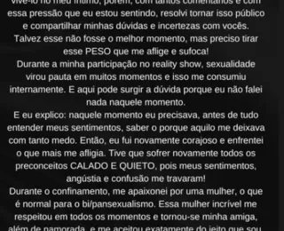 Em carta aberta, Lucas Souza, ex de Jojo Todynho, se declara bissexual
