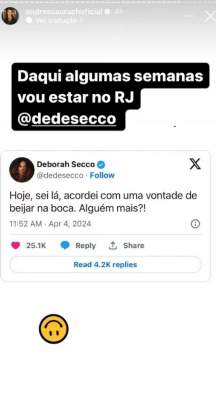 Imagem ilustrativa da imagem Após separação, Andressa Urach manda cantada a Deborah Secco; confira