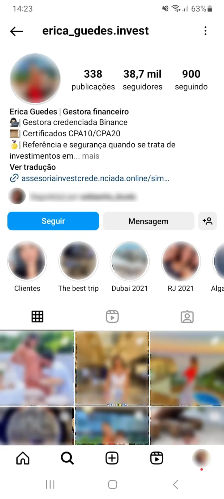 Pessoa que se passava por Erica Guedes hackeou perfil de uma mulher, para manter aparência de que a conta era legítima.