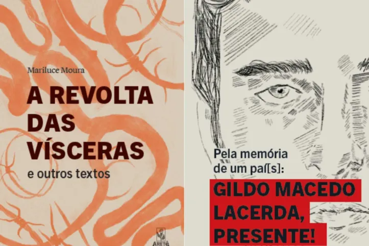 Capa dos livros “A revolta das vísceras e outros textos” e “Pela Memória de um paí[s]: Gildo Macedo Lacerda, Presente!”