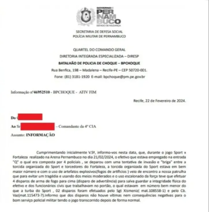 Imagem ilustrativa da imagem PM de Pernambuco sabia de explosivos antes do jogo Sport e Fortaleza