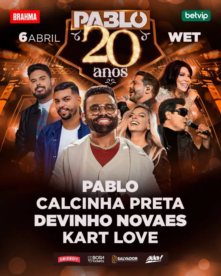 Imagem ilustrativa da imagem Pablo vai fazer show da turnê de 20 anos de carreira em Salvador