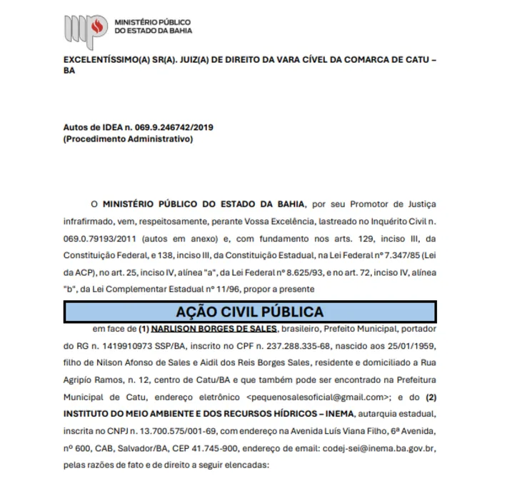 Imagem ilustrativa da imagem Prefeito de Catu sofre Ação Civil Pública do MP por dano ambiental