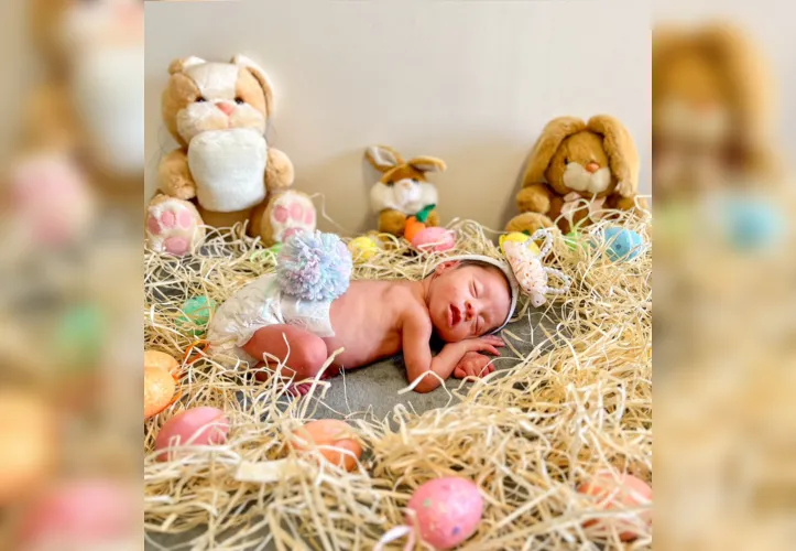 Imagem ilustrativa da imagem Bebês prematuros participam de sessão de fotos com tema de Páscoa