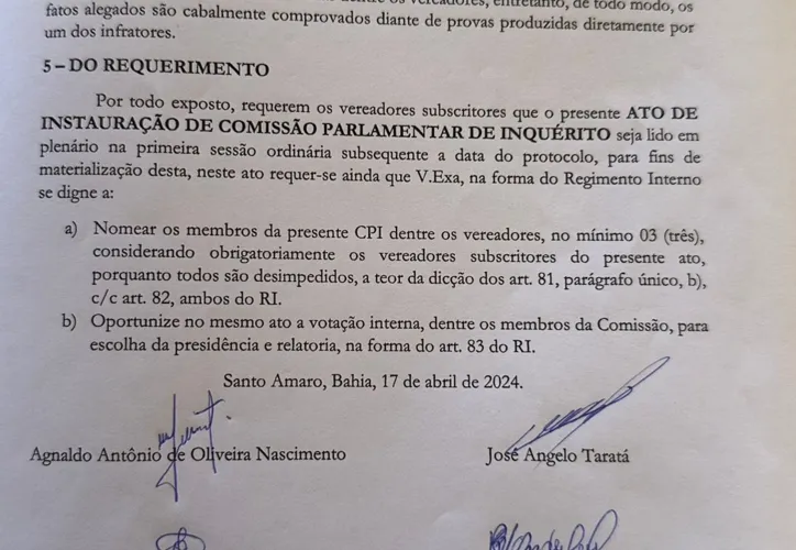 Imagem ilustrativa da imagem Câmara protocola CPI contra prefeita de Santo Amaro