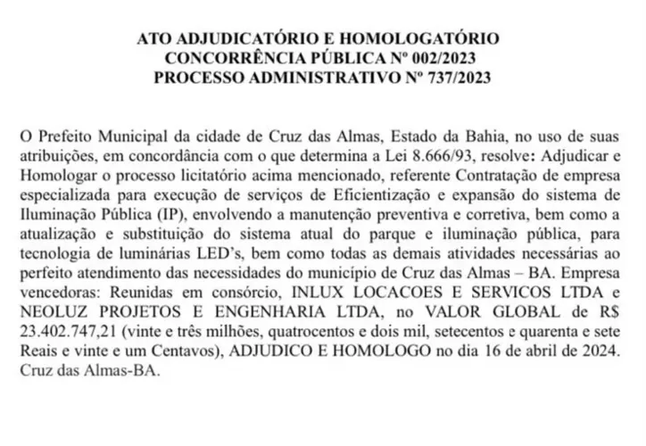 A contratação foi publicada no Diário Oficial do Município no último dia 16