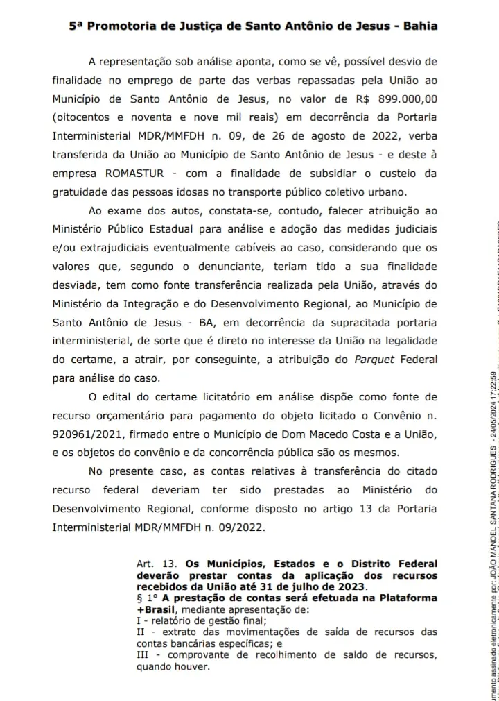 Imagem ilustrativa da imagem Prefeitura de Sto. Antônio de Jesus é acusada de desviar verba federal