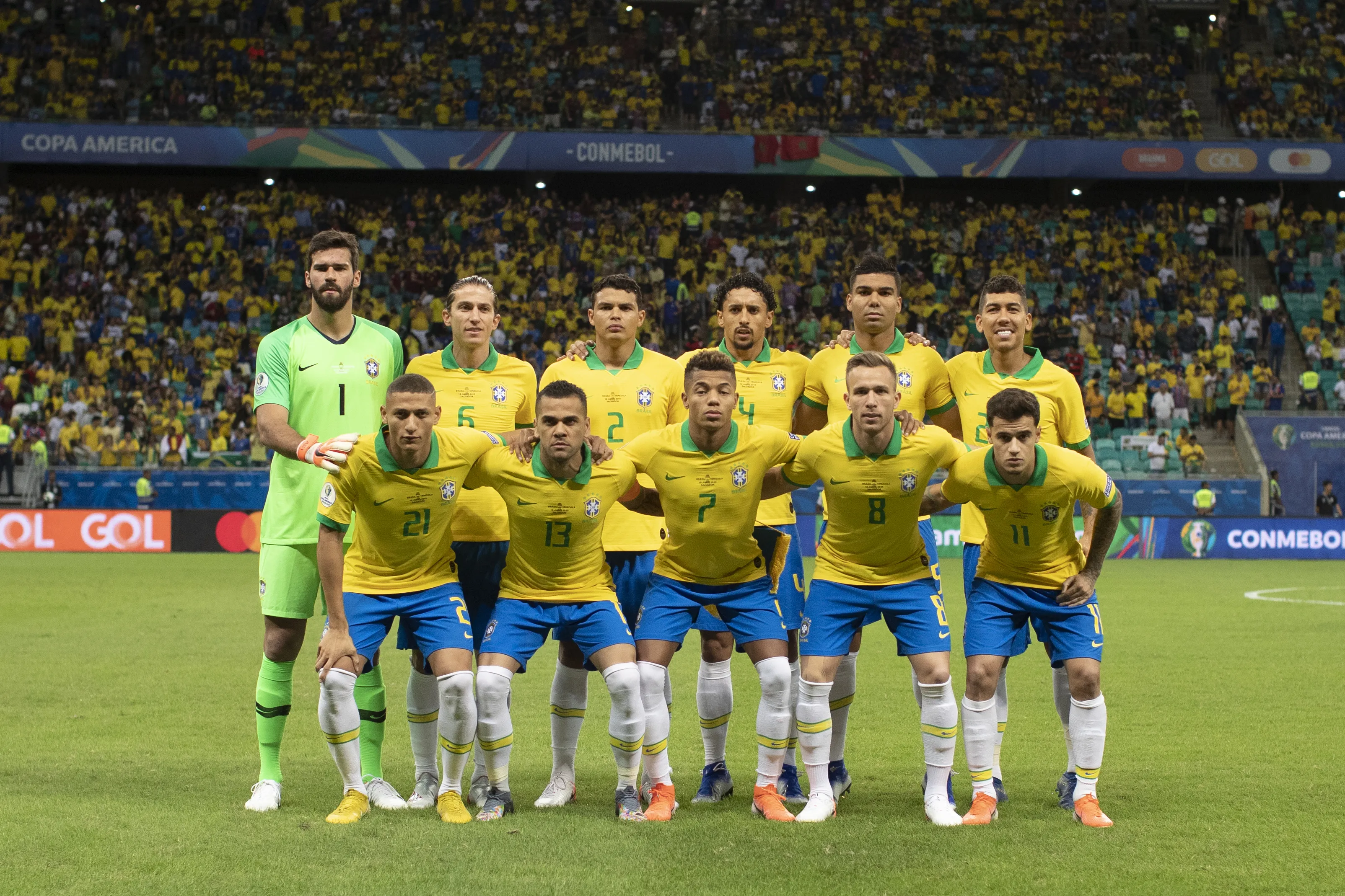 Time titular do Brasil contra a Venezuela, na Copa América de 2019