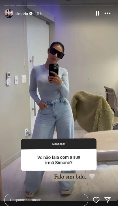 Simaria respondeu a uma fã no Instagram