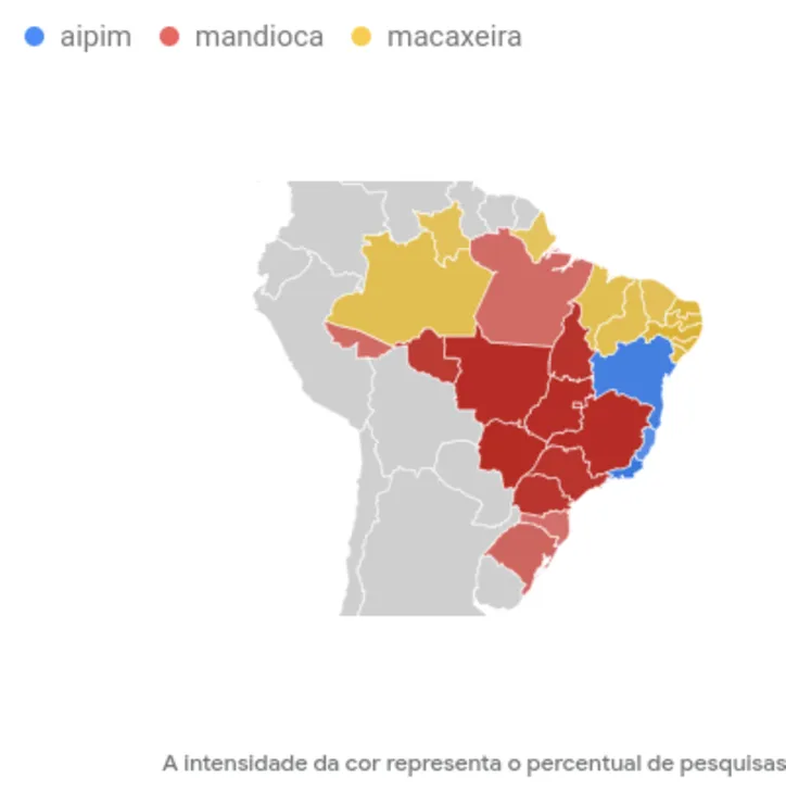 Mapa do Brasil é dominado pelo termo "mandioca"