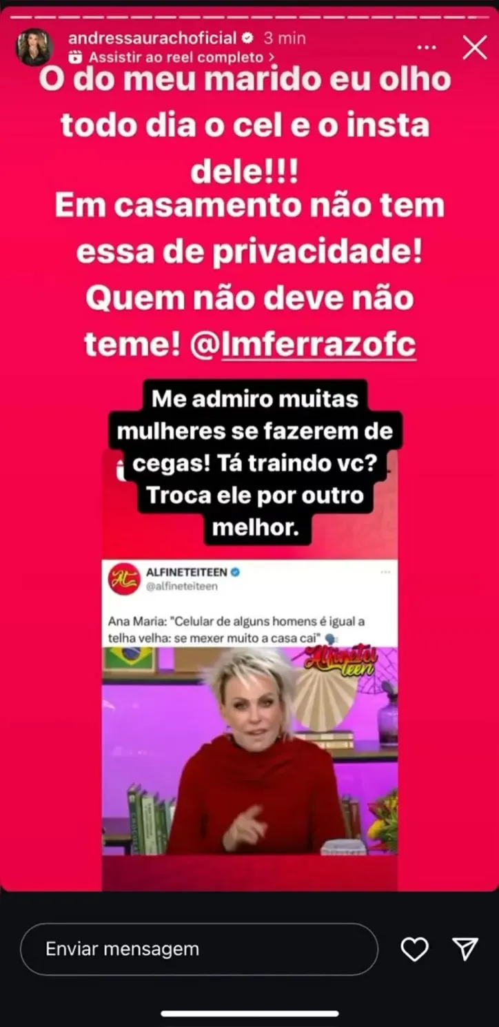 Publicação feita no Story do Instagram