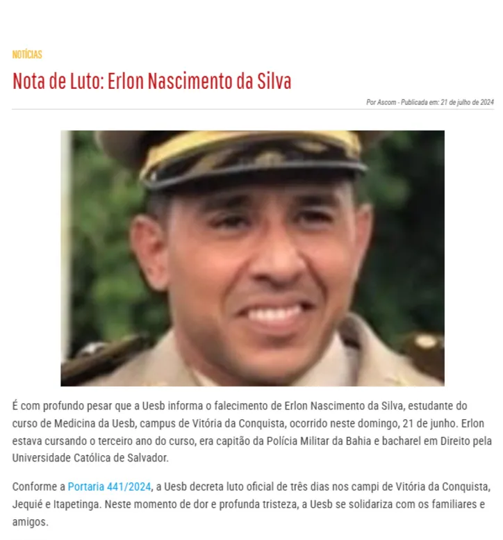 Imagem ilustrativa da imagem Capitão da PM morre após acidente em rodovia na Bahia