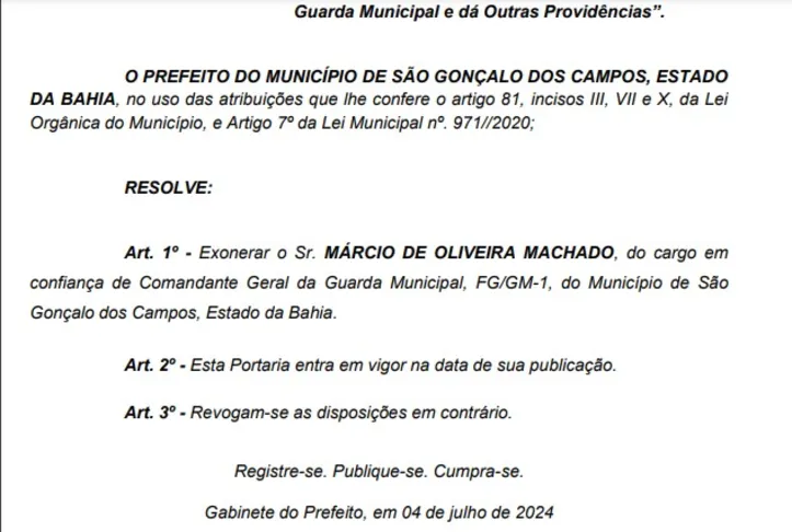 Imagem ilustrativa da imagem Comandante da Guarda Municipal exonerado após agressão na Bahia