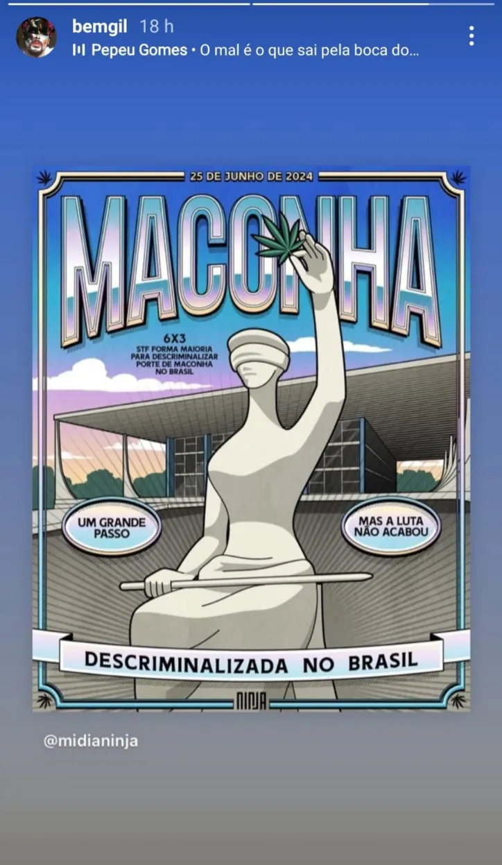 Imagem ilustrativa da imagem Famosos celebram descriminalização da maconha: “Grande dia”