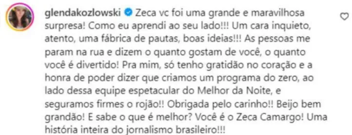 Glenda fez elogios ao parceiro de programa