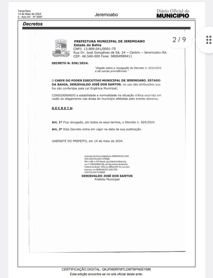 Imagem ilustrativa da imagem Jeremoabo: prefeito suspende decreto e moradores falam em precipitação