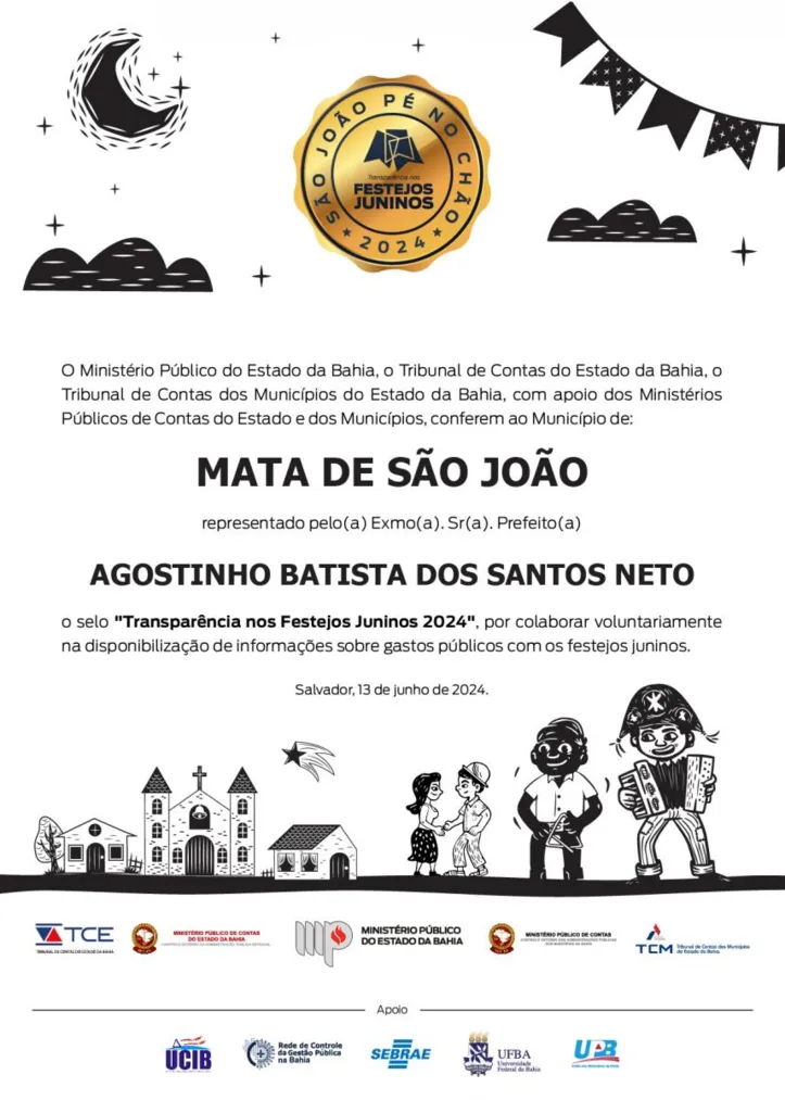 Prefeito de Mata de São João recebeu selo de transparência mas só informou menos da metade dos valores gastos com shows