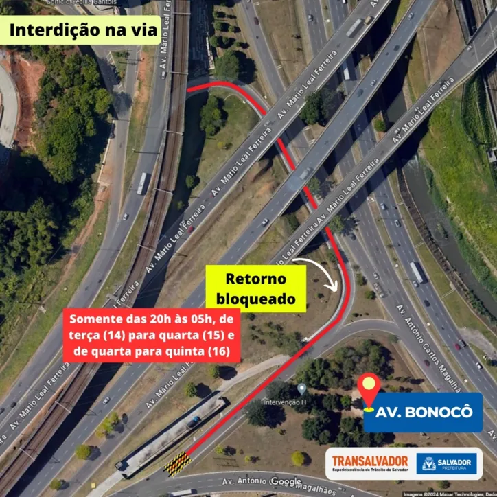 Imagem ilustrativa da imagem Retorno para a Av. Bonocô será bloqueado durante duas noites; entenda