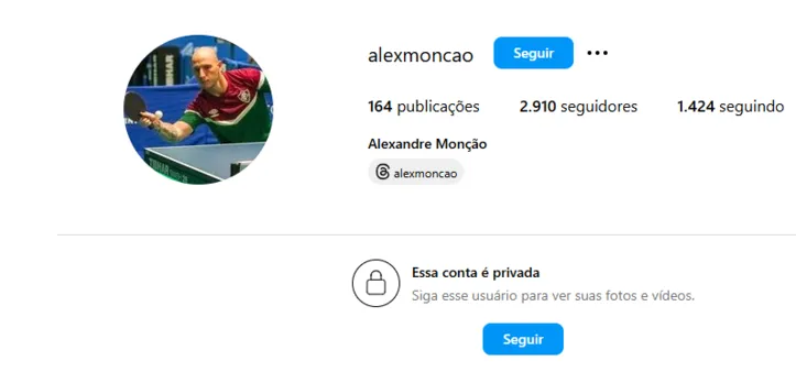 Mesa-tenista Alexandre Monção restringiu seu perfil, após caso ser exposto