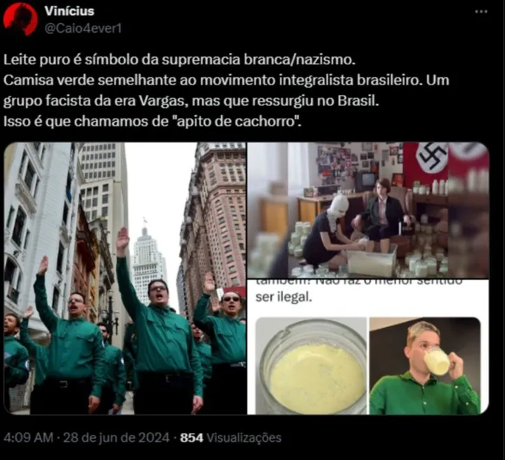 Internautas denunciam conotação nazista do leite cru associado à roupa verde