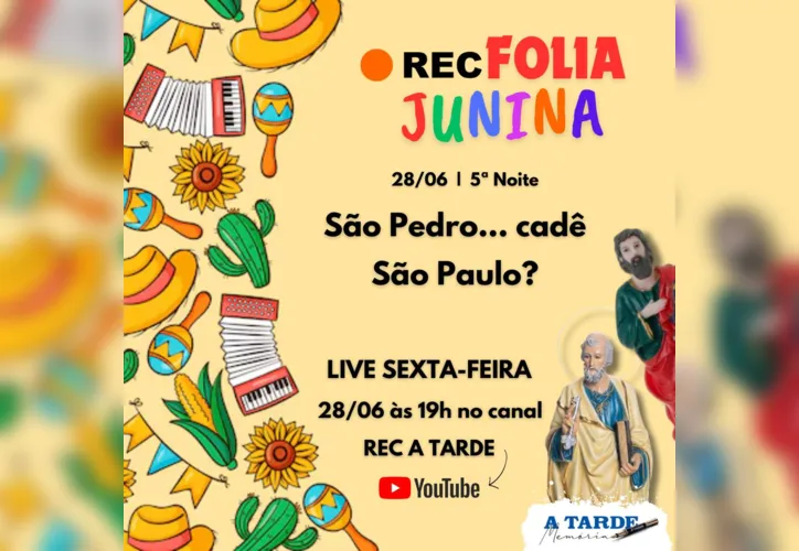 Imagem ilustrativa da imagem A festa de São Pedro e São Paulo é o tema da live do REC nesta sexta-feira