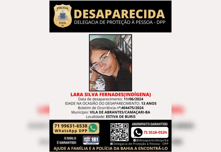 Imagem ilustrativa da imagem Adolescente de 13 anos desaparece em Camaçari