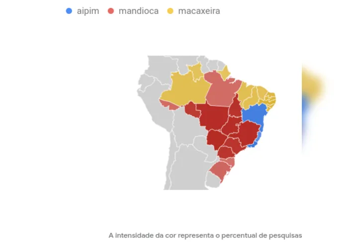 Mapa do Brasil é dominado pelo termo "mandioca"