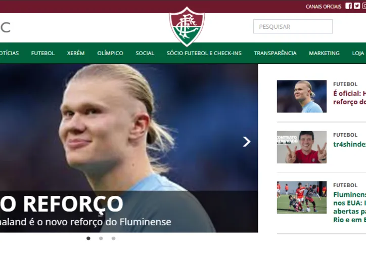 Anúncio de Haaland no site oficial do Fluminense