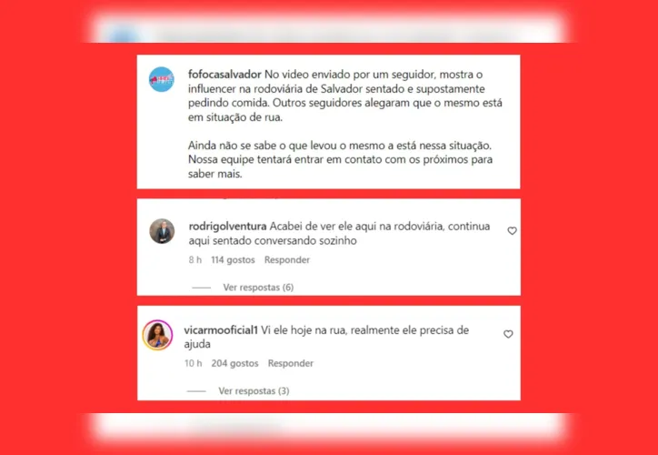 Internautas comentam sobre a presença de Biel Randal na Rodoviária de Salvador