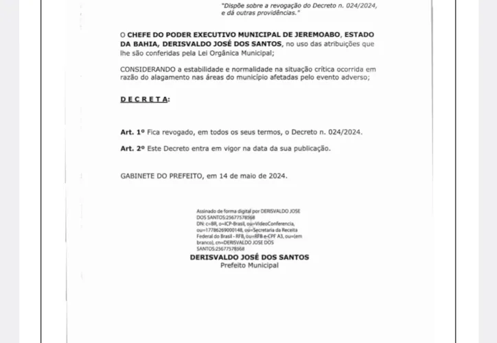 Imagem ilustrativa da imagem Jeremoabo: prefeito suspende decreto e moradores falam em precipitação