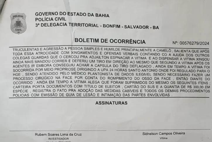 Boletim de ocorrência junto a Polícia Civil