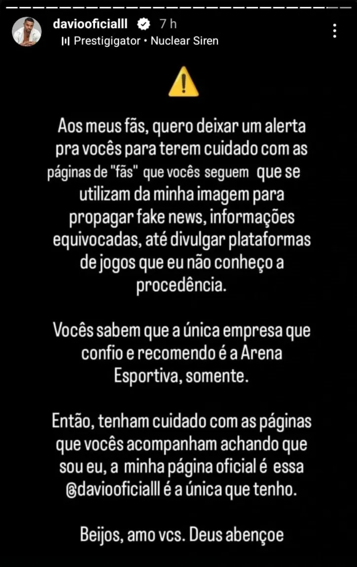 Alerta foi feito nas redes sociais