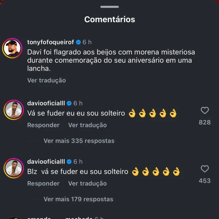 Davi disparou contra comentários sobre morena