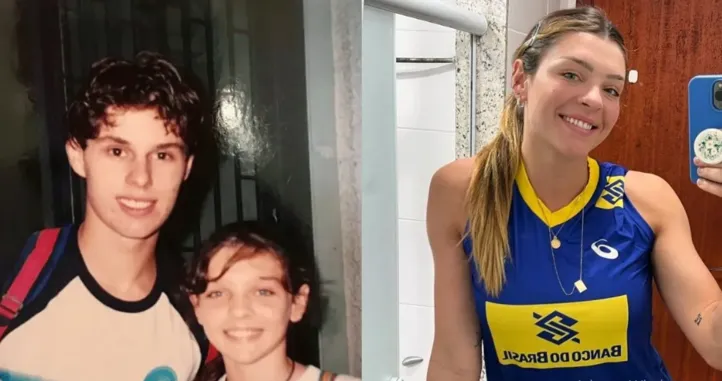 Rosamaria e Bruninho na primeira foto; atleta tinha 10 anos na época da foto