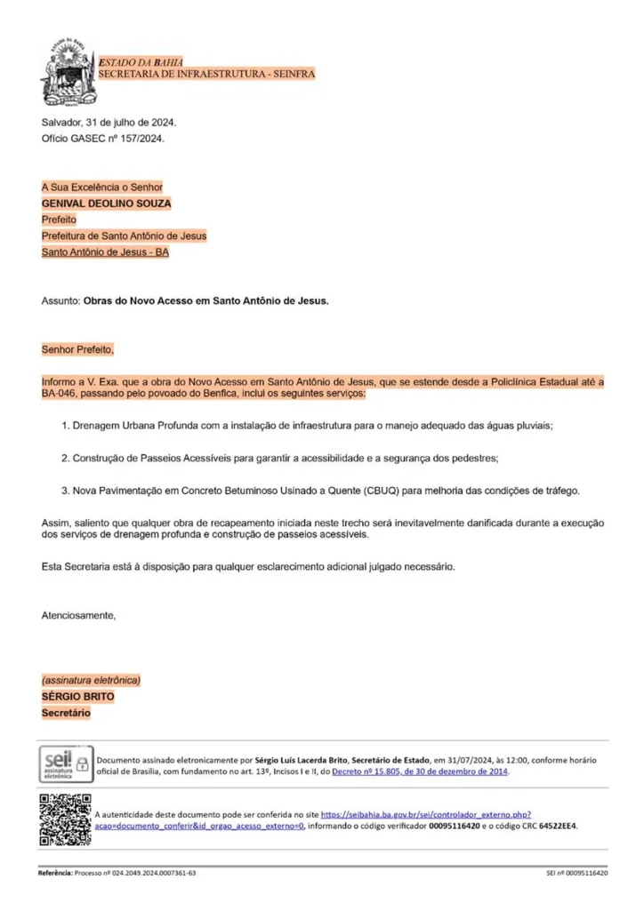 Documento foi enviado na quarta-feira, 31