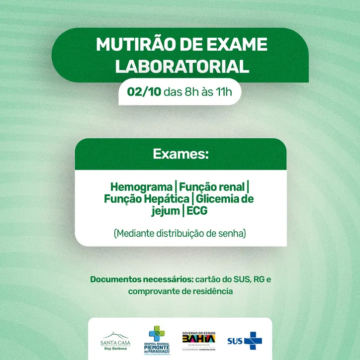 Imagem ilustrativa da imagem Hospital Regional de Itaberaba faz mutirão de exames para cirurgias