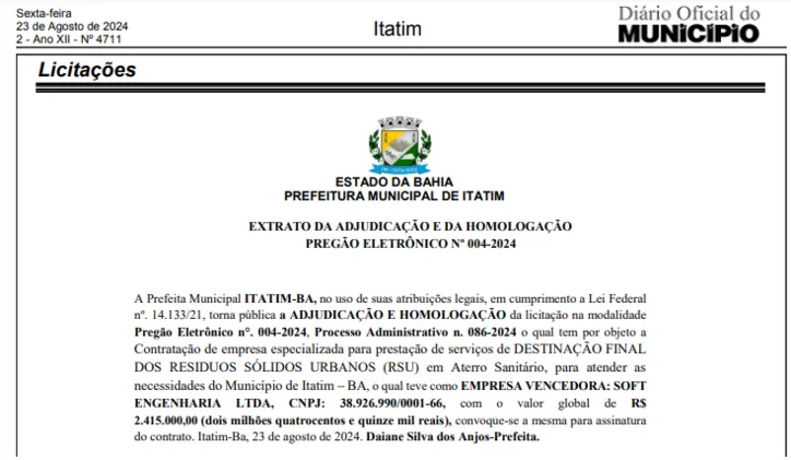 Imagem ilustrativa da imagem Prefeitura de Itatim é acusada de fraudar processo licitatório