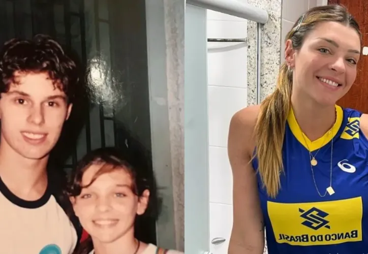 Rosamaria e Bruninho na primeira foto; atleta tinha 10 anos na época da foto