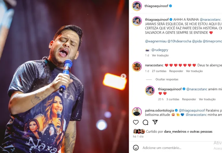 Thiago Aquino faz homenagem para Nara Costa