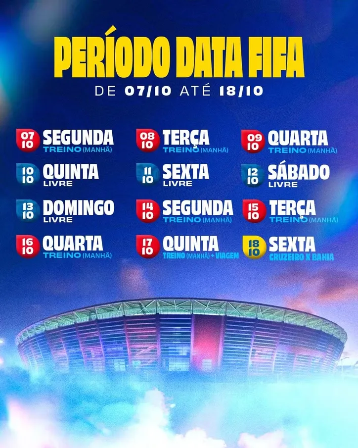 Programação do Bahia durante o período da Data Fifa