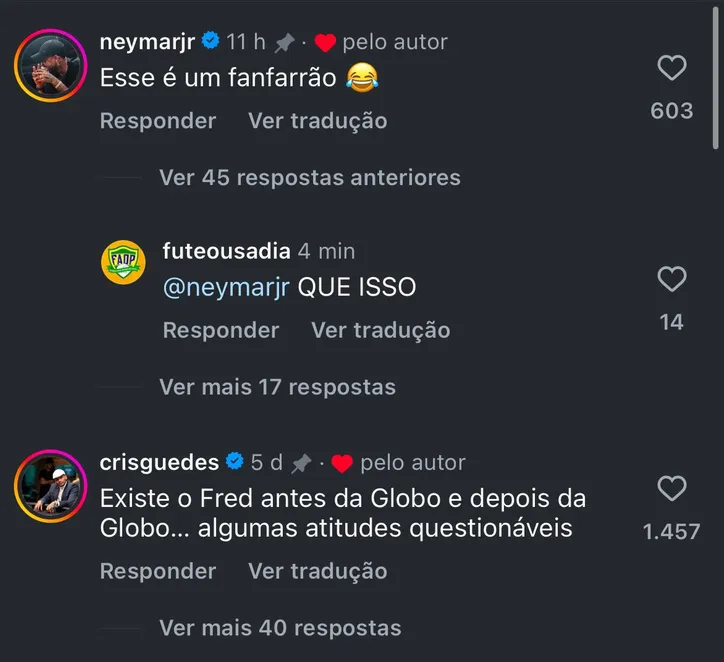 Neymar e Cris Guedes comentaram a publicação