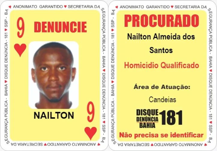 Nailton Almeida dos Santos, conhecido como o 9 de Copas do Baralho do Crime da SSP.