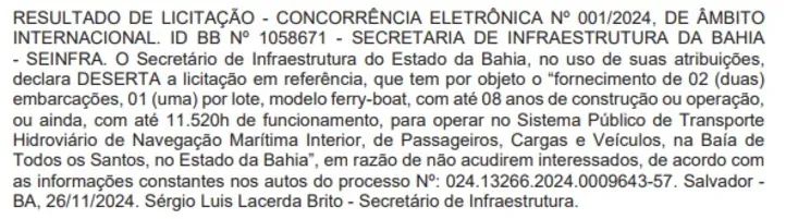 Imagem ilustrativa da imagem Governo abre nova licitação para compra de ferries nesta sexta