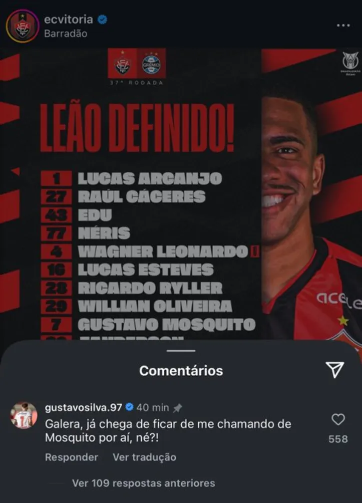 Comentário publicado por Gustavo Silva nas redes sociais